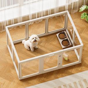 Jalove Acrylic Dog Playpen Indoor, 24“ H Plastic Pet Playpen with Door, Clear Pet Play Pen for Puppy Cat Rabbit Ferret, Easy Assemble Dog Pen, Preferable for Small Cage, White 10 PCS