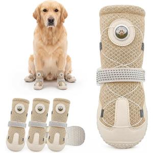 BECEMURU Dog Shoes with Tension Knob, Anti-Slip Breathable Lightweight Dog Boots, Paw Protectors for Summer Hot Pavement, Outdoor Walking Hiking, Khaki Size 2