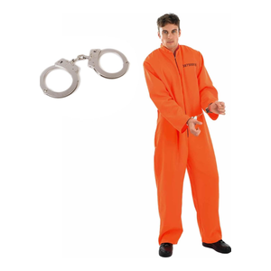 fun shack Men's Prisoner Costume, Orange Jail Inmate Jumpsuit, Adult Prison Outfit for Halloween or Costume Parties