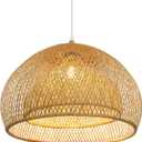 Arturesthome 23.6" Weaving Bamboo Pendant Light for Kitchen Island, Wicker Chandelier, Handmade Woven Hanging Ceiling Light Lampshade for Living Room Bedroom