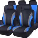CAR PASS Line Rider Sporty Cloth 11PCS Universal Fit Car Seat Cover -100% Breathable with 5mm Composite Sponge Inside, Airbag Compatible,3zipper Bench(Full Set, Black and Blue)