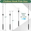 Heavy Duty Closet Hanger Reaching Pole,36" to 65" Clothes Hook Pole Telescoping Pole S Hooks for Plant Stainless Steel Pipe Sturdiness Lightweight Non-Slip Soft Sponge Handle Rod