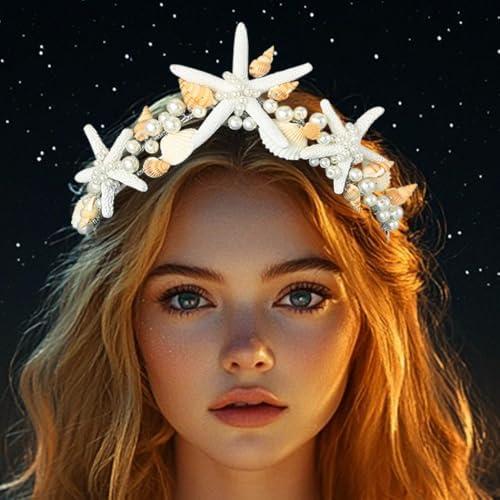 Amazon.com : Catery Seashell Crown Starfish Headbands Pearl Mermaid Headpiece Beach Wedding Hair Accessories for Women : Beauty & Personal Care