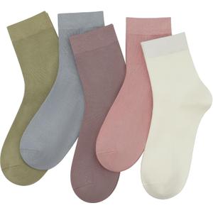 SERISIMPLE Women Thin Viscose Bamboo Socks Crew Lightweight Above Ankle Casual Dress Sock For Ladies Bootie Trouser 5 Pairs (Large, Assorted)