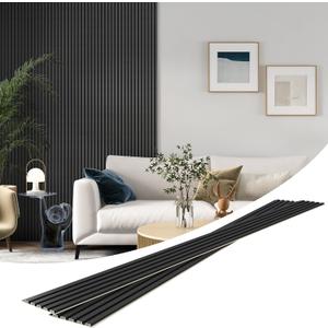 ROOMTEC 8 Pack Slat Wall Panels, WPC Soundproof 3D Wall Panel for Interior Wall Decor, 108 x 6 in (108 in-Black)