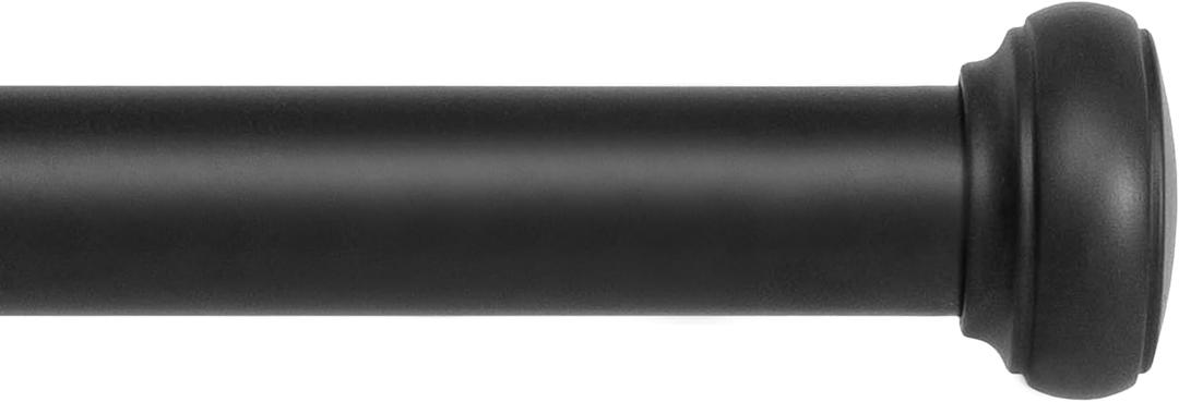 Kenney Weaver Cap End Indoor/Outdoor Black Curtain Rod, Adjustable 37-72 Inch Rod for Windows & Patio