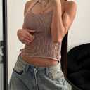Women's Ripped Sweater Tank Tops Y2K Sleeveless Backless Knit Crop Halter Top Coquette Clothes (Beige, XS)