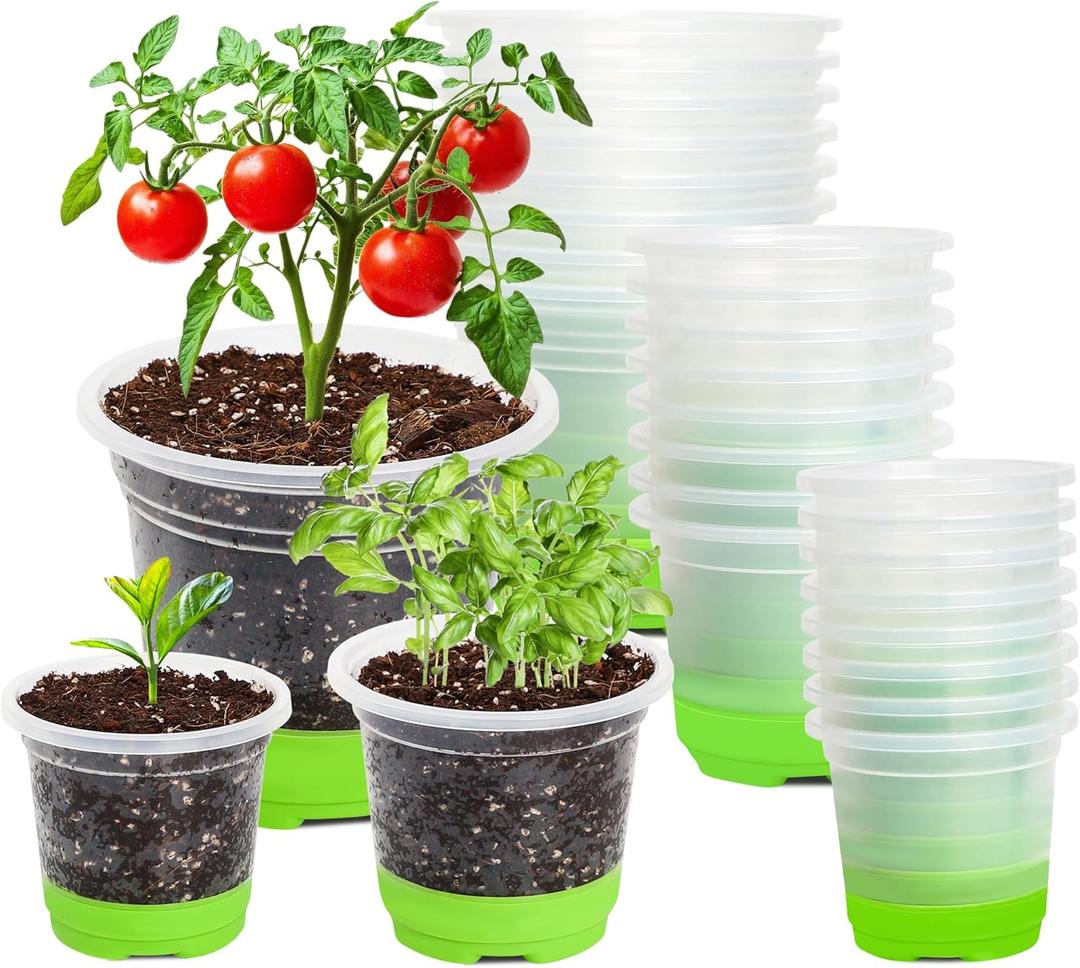 MIXC Thickened Clear Nursery Pots with Silicone Base for Easy Transplant 24 Packs 5/4/3.5 Inch, Variety Pack Plant Pot Reusable Seedling Pots for Vegetable Propagation, Root Cutting, Seed Starting (Green)