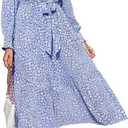 PRETTYGARDEN Women's Floral Boho Long Sleeve Maxi Dress | Wrap V Neck, Flowy A Line Swing Dresses, Belted, Elegant Spring Fall Outfit for Wedding Guest, Vacation, Date Night Party (Blue)