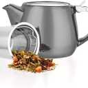 Tealyra - Pluto Porcelain Small Teapot Grey - 18.2-ounce (1-2 cups) - Unique Finish - Stainless Steel Lid and Extra-Fine Infuser To Brew Loose Leaf Tea - 540ml (Gray)