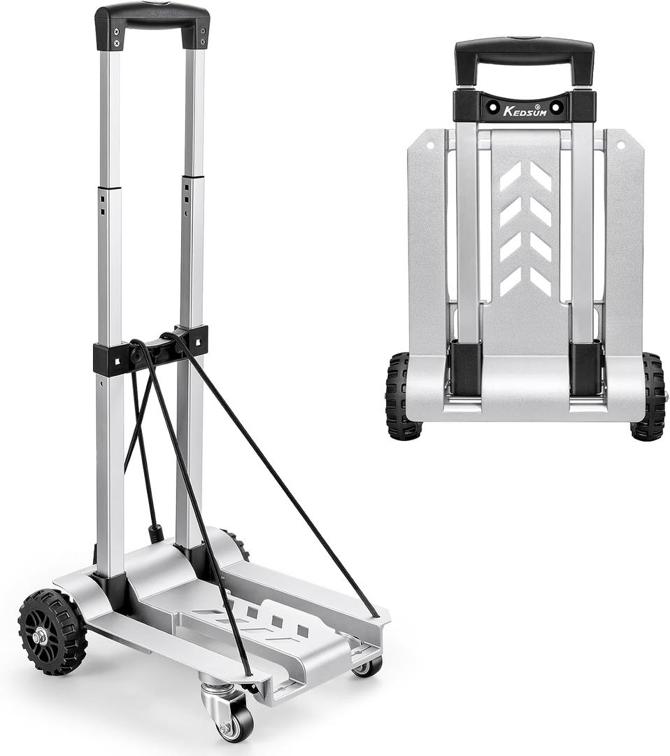 KEDSUM 270LBS Utility Luggage Cart with 4 Wheels, 100% Aluminum Hand Truck Dolly, Folding Hand Truck with Advanced Tank Wheels, Portable Dolly Cart for Luggage, Travel, Shopping, Office Use