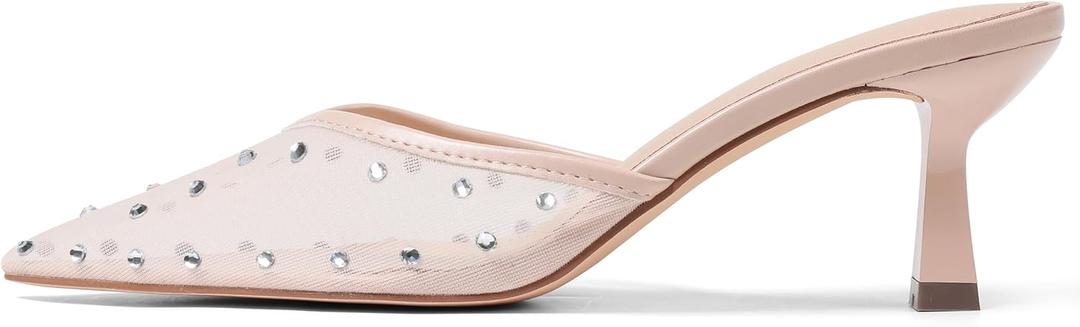 VOMIRA Black Kitten Heels for Women Closed Pointed Toe Stiletto Heels Black Mules for Women Slip On Slingback Heels Dress Party Wedding Heeled Sandals Women's Black Pumps Shoes (10, Nude)