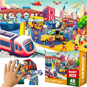 QUOKKA Giant Floor Puzzle for Kids Ages 4-6  2x3 Feet Extra-Thick 48 Pieces Toddler Puzzle Ages 3-5  City Cars Educational Activity for Boys Girls  Premium Box with Sturdy Handle & Magnetic Closure