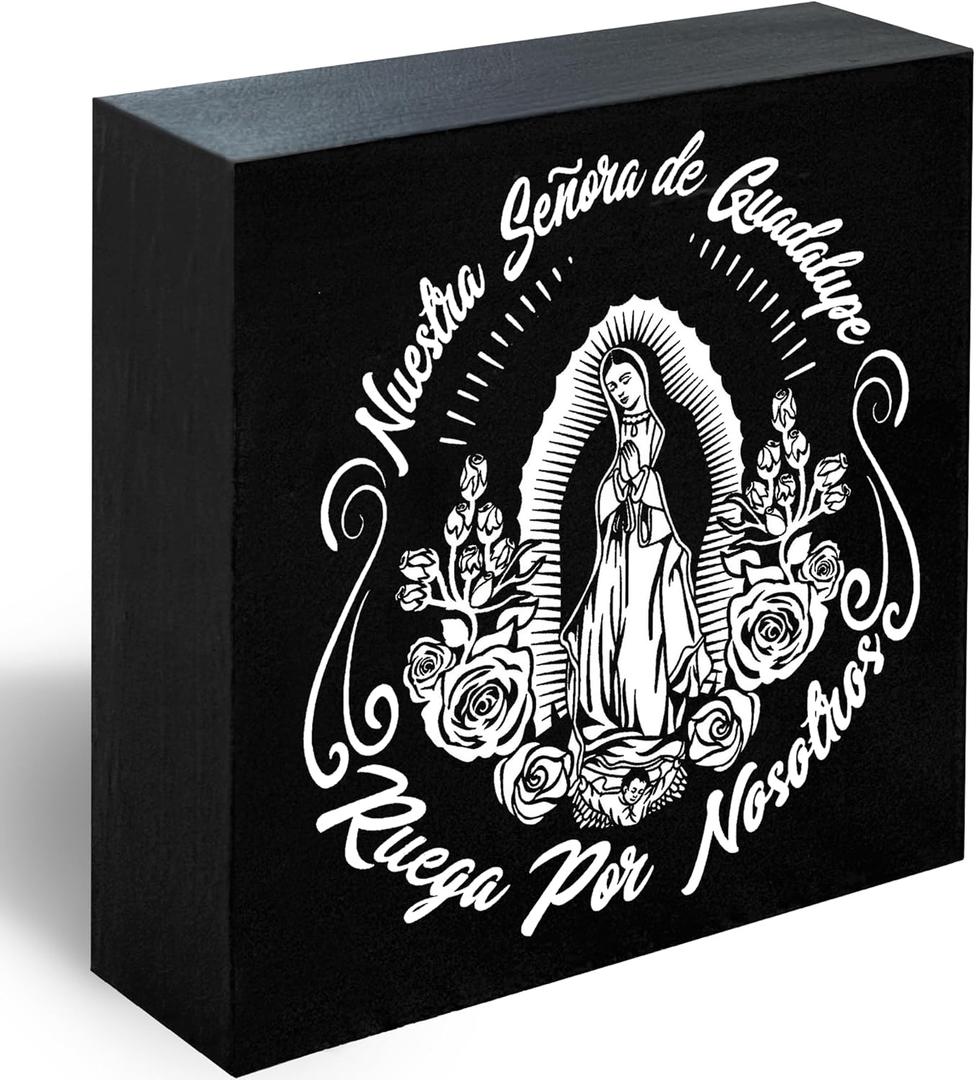Our Lady of Guadalupe Wooden Signs Decor for Altar Living Room Bedroom Decoration Shelf, Religious Artwork for Farmhouse Decor, Gifts for Catholic Women Man -D07