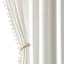 MIULEE Pure White Pom Pom Velvet Curtains for Bedroom/Living Room Darkening Thermal Insulating 96 Inches Long Blackout Curtains with Rod Pocket for Girls Room/Nursery/Home Theater Set of 2, 52"W x 96"L