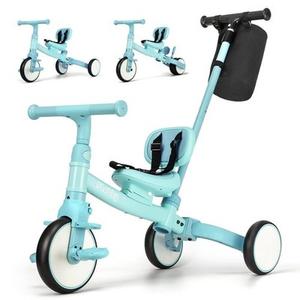 Phobby 5 in 1 Toddler Tricycle with Steering Push Handle for 1 2 3 4 Years Old, Kids Trike with Removable Pedals, First Riding Toy for Boys Girls Birthday Gift, Blue