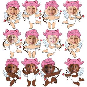 48 Set Valentine's Day Cupid Cutouts with Photo Space for Bulletin Board Decor Valentine DIY Photo Crafts Cupid Heart Paper Cut Outs for Kid School Home Chalkboard Wall Door Classroom Decors
