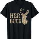 Retro Her Buck Camo Deer Hunting Camouflage Matching Couple T-Shirt, 2XL