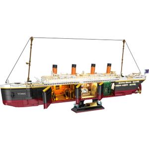 Zylvoxia Titanic Building Set, 2288 Pcs Titanic Big Ship Model Block Set with Glacier and Glowing Light Strip, Giant Ship Building Model Set for Adults and Kids