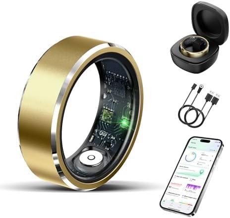 Delcast Smart Ring for Women Men-Wearable Fitness Tracker with Sleep Tracking Heart Rate Blood Oxygen Healthy Monitor Ring Activity Monitoring Steps Calories Size 8