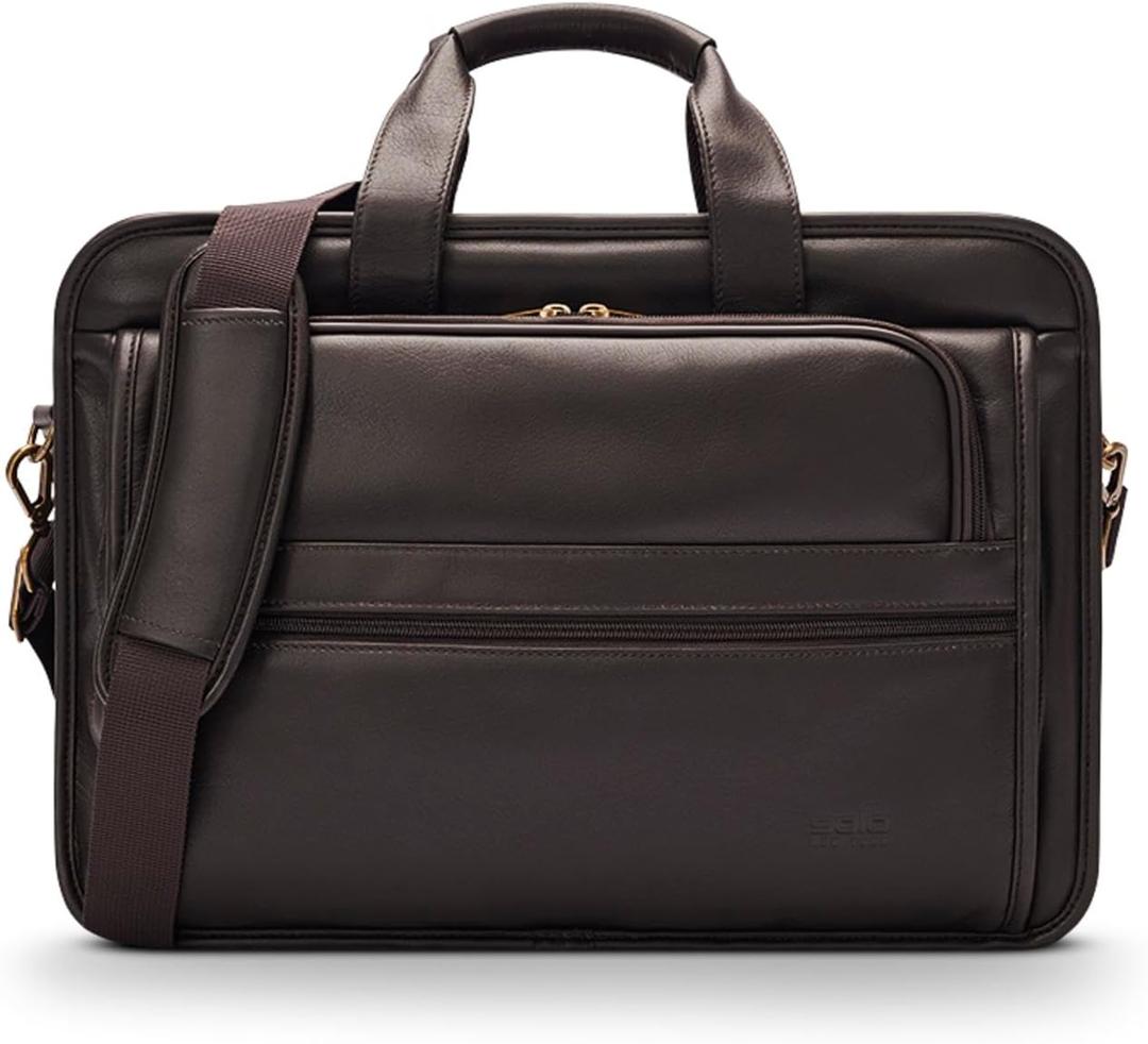 Solo New York Classic Leather Briefcase, Espresso, Fits up to 15.6" Laptop