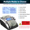PONNOR Money Counter Machine with Value Bill Count, Cash Counter for Dollar, Euro with UV/MG/IR/DD/DBL/HLF/CHN Counterfeit Detection, Add/Bat/Value Mode Bill Counting Machine with Large LCD Display