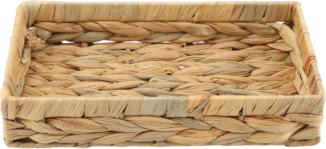 Wicker & Rattan Serving Tray - 10" Rectangle Bathroom Vanity Tray with Storage for Paper Hand Towels