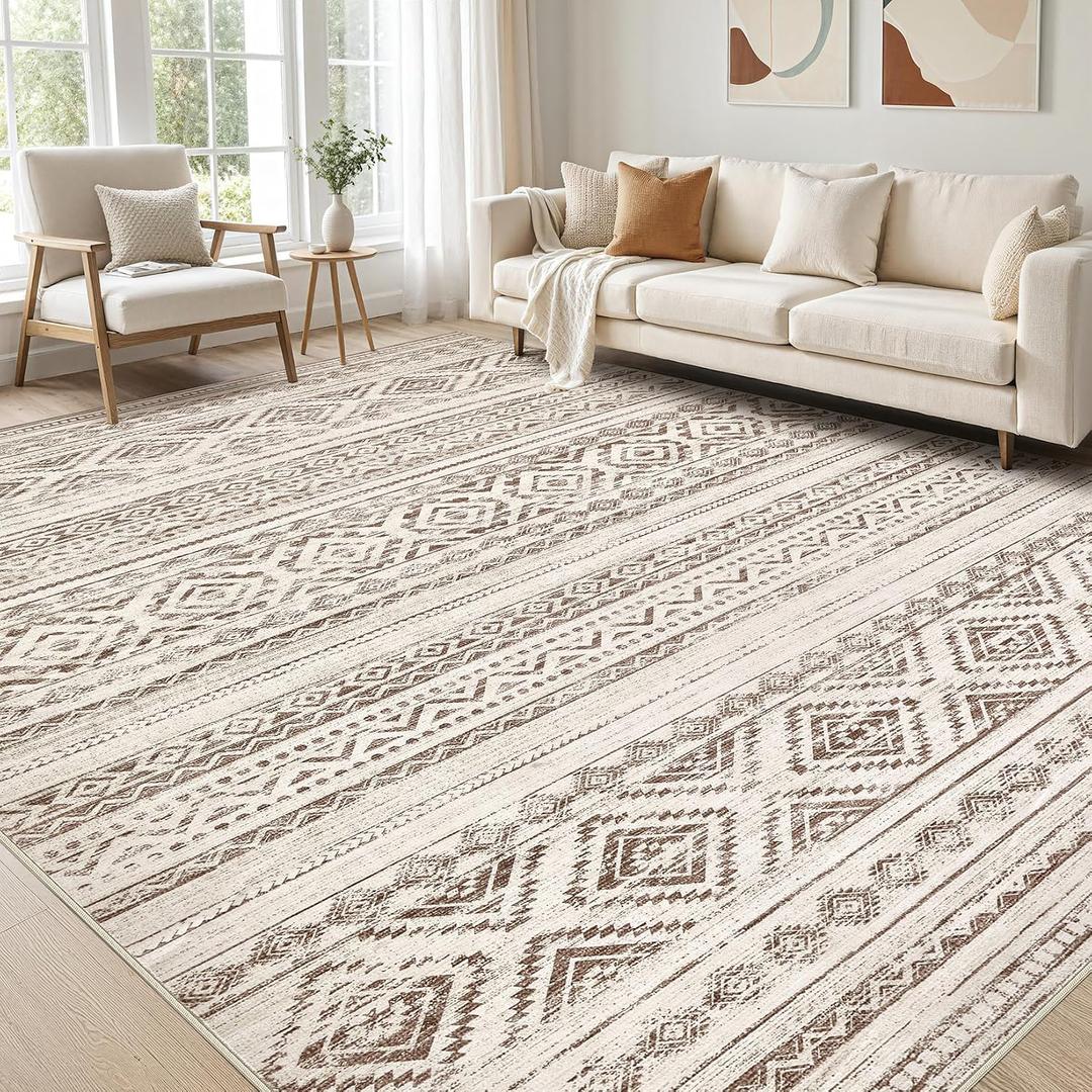 Сotiled 5x7 Area Rug Living Room: Washable Boho Rugs with Non Slip Backing Large Soft Indoor Stain Resistant Carpet for Bedroom Farmhouse Dining Room Lightweight Home Decor Dark Brown