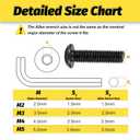 Kadrick Metric Screw Assortment, 2000PCS Metric Bolt Assortment Kit M2 M3 M4 M5 Machine Screws with Lock & Flat Washers, Grade 10.9 Alloy Steel Hex Socket Button Head Black Screws Nuts and Bolts Kit
