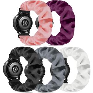 Scrunchie Watch Band 20mm for Women Compatible with Samsung Galaxy Watch Active 2 44mm 40mm/Active 40mm/Galaxy Watch 3 41mm/Galaxy Watch 42mm/Galaxy Watch 4 44mm 40mm/Galaxy watch 5 44mm 40mm/Pro 45mm (Small-Size, A(Gray/Black/Pink/Purple/White))