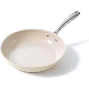 Redchef Nonstick Frying Pan Skillet, Ceramic Non-Stick Saute Pans, 9.5 inch Cooking Fry Pan with Stay Cool Handle, All Stovetops (Gas, Electric & Induction), Dishwasher/Oven Safe, PFAS-Free, Non Toxic (Beige White)