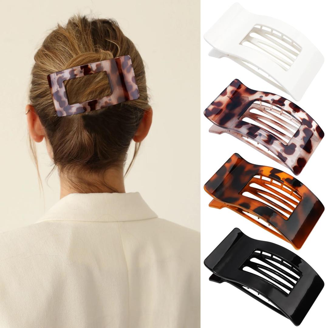 Velscrun Flat Hair Clips for Women Girls, Matte Lay Flat Claw Clips, Strong Hold Large Side Hair Clip All Hair Types, French Duck Billed Hair Jaw Claw Clip, Non Slip Grip for Daily Styling Tortoise