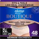 Always Discreet Boutique Black, Reimagined Adult Diapers for Women, Maximum Absorbency Incontinence and Postpartum Underwear Size XL/XXL, Fits and Feels Like Real Underwear, 48 Count