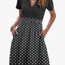 Womens Summer Dresses 2025 Short Sleeve V Neck Floral Sundress with Pockets S