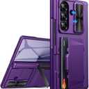 for Samsung Galaxy Z Fold 7 Wallet Case with Stand, Built-in Hinge Protection & Slide Camera Lens Cover & Card Holder & Screen Protector, Hard Protective Phone Case for Samsung Z Fold 7, Purple