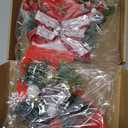 17" Christmas Stockings Swag Christmas Wreaths for Front Door with Bow Poinsettia Red Berries Pinecone Bell Ball Ornaments Pine Needles for Xmas Front Door Indoor Outdoor Window Decor