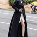 ebossy Women's Double Breasted Duster Trench Coat Slim Full Length Maxi Long Overcoat (Black, S)