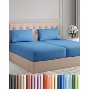 Split King Size 5 Piece Sheet Set - Comfy Breathable & Cooling Sheets - Hotel Luxury Bed Sheets for Women & Men - Deep Pockets, Easy-Fit, Soft & Wrinkle Free Sheets - Royal Blue Oeko-Tex Bed Sheet Set