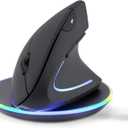 Perixx PERIMICE-713RX Wireless Rechargeable Vertical Mouse - Duo Wired and Wireless Charging Feature - Charging Pad Included - 6 Buttons Design - Black - Right-Handed Design