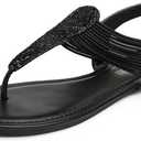 Dream Pairs Women's Elastic Strappy String Thong Ankle Strap Summer Gladiator Sandals (7, Black)