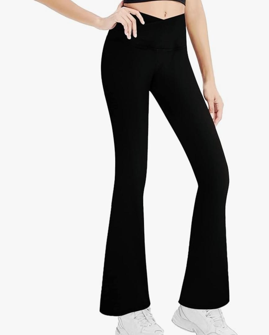 Jinhiteam Flare Leggings for Girls Black Casual Soft High Waist Gym Athletic Workout Long Bootcut Yoga Pants, Black, Size 110