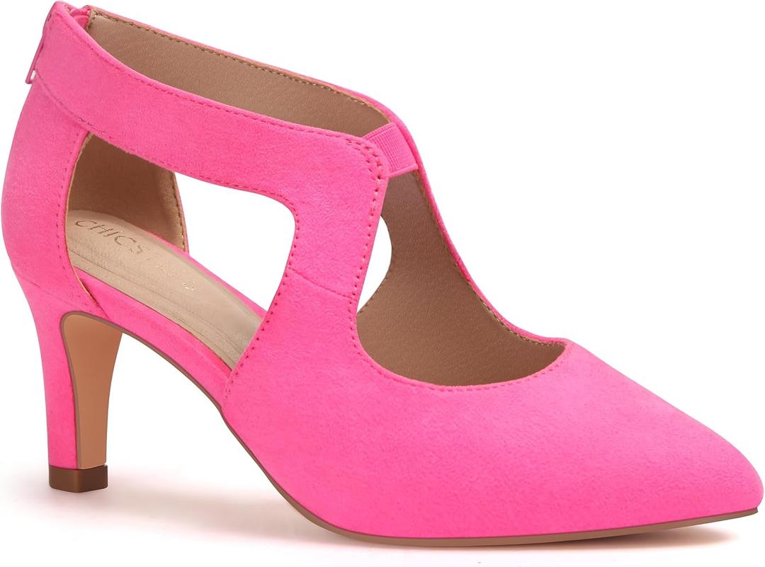 Women's Pumps,Comfortable Closed Toe 3-Inch Kitten Heels,Low Heels for Work,Office,Wedding,and Dressy Occasions,Dress Shoes for Women (8, Pink)