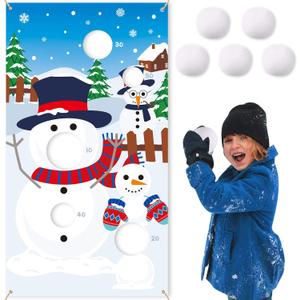 CiyvoLyeen Snowman Toss Games Banner, Winter Christmas Holiday Party Cornhole Game with 5 Snowballs for Kids Adults Family Gathering Indoor Outdoor Frozen Party Supplies