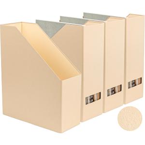 Magazine Holder - File Holder and Desk Organizer, Paperboard Book Organizer and Storage Box for Documents, Magazine Holder Rack for Classroom, Home, and Office (Latte Brown, 4-Pack)
