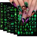 2 x Halloween Nail Art Stickers Decals Fall Scary Ghost Skull Nail Decoration 3D Self-Adhesive Glow in The Dark The Day of Dead Acrylic Nail Supplies for Women Girls（6Pcs）