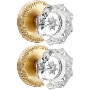 Gold Door Knobs Crystal Door Knob Dummy Door Knobs Brushed Gold Glass Interior Satin Brass Dummy Handle Single Sided Decorative 2 Pack
