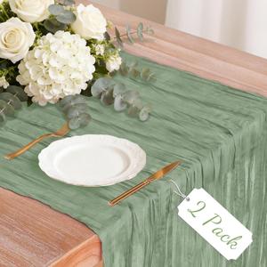2 Pack Sage Green Cheesecloth Table Runner, 10Ft Boho Gauze Cheese Cloth Table Runners for Wedding, Party, Dinner, Baby Shower, 120 Inches Long Table Runner for St. Patrick's Day, Easter, Christmas