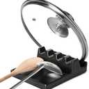 LE TAUCI Ceramic Spoon Rest for Stove Top, 5.3inch Pot Lid Holder for Kitchen Counter, Modern Utensil Rest with Drip Pad for Spoons, Ladles, Spatulas, Heat Resistant & Dishwasher Safe, Black