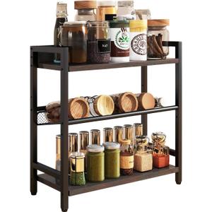IBUYKE 3-Tier Spice Rack Industrial Counter Shelf Desktop Storage Organizer Standing Seasoning Rack for Countertop Kitchen Office Living Room Desktop Dark Grey UTLJ021G