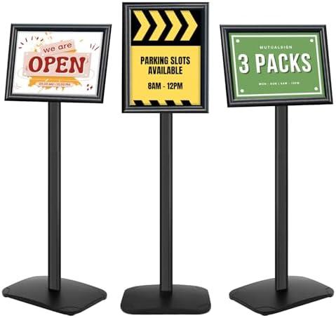 Mutualsign 3Pcs Heavy Duty Pedestal Sign Holder for Display, 8.5 x 11 inches Adjustable Floor Standing Sign Holder with Weighted Base ,Sign Stand for Indoor/Outdoor Advertising，Black